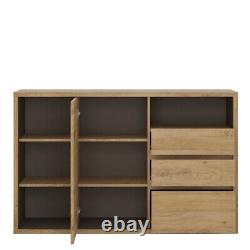 Large Shetland Wooden Sideboard Storage Cabinet 1 Door 3 Drawers Wood Unit Brown