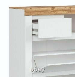 Large Shoe Cabinet Hallway Storage Unit Modern White Gloss Oak Effect Holten
