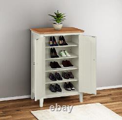 Large Shoe Storage Cupboard, 2-Doors Wooden Oak Off White Organiser with Shelves