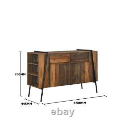 Large Sideboard 2 Doors 2 Drawers Rustic Oak Open Shelf Storage Living Furniture