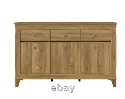 Large Sideboard Cabinet 156cm Unit 3 Drawer 3 Door Traditional Oak Effect Berg