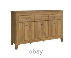 Large Sideboard Cabinet 156cm Unit 3 Drawer 3 Door Traditional Oak Effect Berg