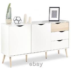 Large Sideboard Cabinet 2 Cupboards & 3 Drawers White & Wood Effect VonHaus