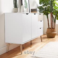 Large Sideboard Cabinet 2 Cupboards & 3 Drawers White & Wood Effect VonHaus