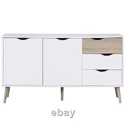 Large Sideboard Cabinet 2 Cupboards & 3 Drawers White & Wood Effect VonHaus