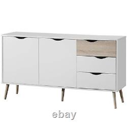 Large Sideboard Cabinet 2 Cupboards & 3 Drawers White & Wood Effect VonHaus