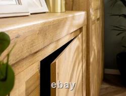 Large Sideboard Cabinet 3 Drawer Scandi Soft Close Waterford Oak Effect Holten