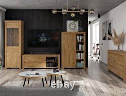 Large Sideboard Cabinet 3 Drawer Scandi Soft Close Waterford Oak Effect Holten