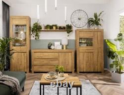 Large Sideboard Cabinet 3 Drawer Scandi Soft Close Waterford Oak Effect Holten