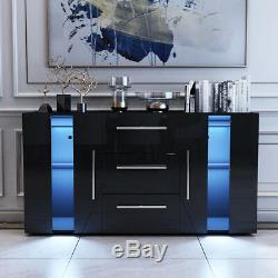 Large Sideboard Cabinet High Gloss Front Chest of 3 Drawer 2 Door Cupboard Black