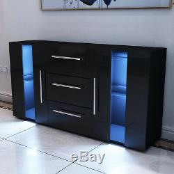 Large Sideboard Cabinet High Gloss Front Chest of 3 Drawer 2 Door Cupboard Black