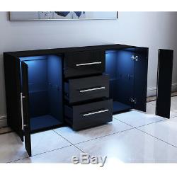 Large Sideboard Cabinet High Gloss Front Chest of 3 Drawer 2 Door Cupboard Black