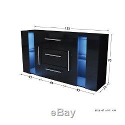 Large Sideboard Cabinet High Gloss Front Chest of 3 Drawer 2 Door Cupboard Black