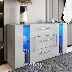 Large Sideboard Cabinet High Gloss Front Chest of 3 Drawer 2 Door Cupboard Grey