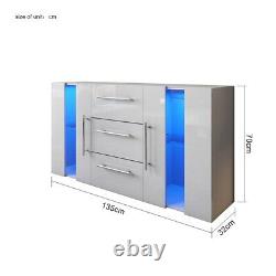 Large Sideboard Cabinet High Gloss Front Chest of 3 Drawer 2 Door Cupboard Grey