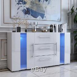 Large Sideboard Cabinet High Gloss Front Chest of 3 Drawers 2 Door Home Cupboard
