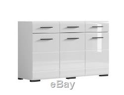 Large Sideboard Cabinet High Gloss White Doors Drawers Black accents NEW Fever