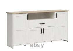 Large Sideboard Cabinet Shabby Chic Storage Cupboard White Pine Effect Loksa