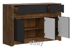 Large Sideboard Cabinet Unit Soft Close Doors Drawers Dark Oak Black Effect Ruso