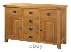 Large Sideboard Cupboard Cabinet 2 Doors & 6 Drawers Storage Acorn Solid Oak