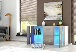 Large Sideboard Cupboards Storage Cabinet Stand 3 Drawers 2 Doors RGB LED Lights