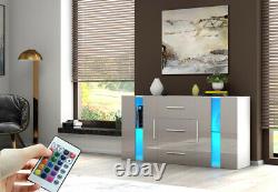 Large Sideboard Cupboards Storage Cabinet Stand 3 Drawers 2 Doors RGB LED Lights