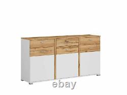 Large Sideboard Dresser Cabinet Oak Wotan & White Matt 3 Doors 3 Drawers Alamo
