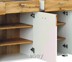 Large Sideboard Dresser Storage Unit 3 Door 3 Drawer Oak Effect White Matt Alamo