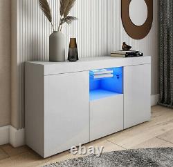 Large Sideboard High Gloss 2 Doors 1 Drawers Grey Cabinets Cupboard LED Lights