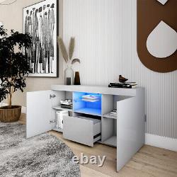 Large Sideboard High Gloss 2 Doors 1 Drawers Grey Cabinets Cupboard LED Lights