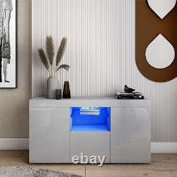 Large Sideboard High Gloss 2 Doors 1 Drawers Grey Cabinets Cupboard LED Lights