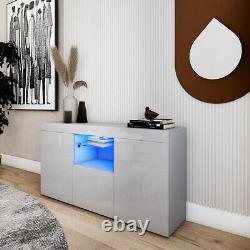 Large Sideboard High Gloss 2 Doors 1 Drawers Grey Cabinets Cupboard LED Lights