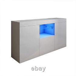 Large Sideboard High Gloss 2 Doors 1 Drawers Grey Cabinets Cupboard LED Lights