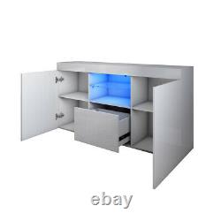 Large Sideboard High Gloss 2 Doors 1 Drawers Grey Cabinets Cupboard LED Lights