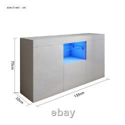 Large Sideboard High Gloss 2 Doors 1 Drawers Grey Cabinets Cupboard LED Lights