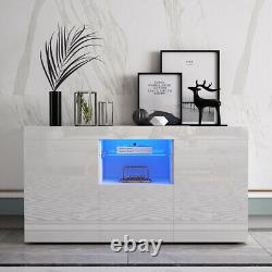 Large Sideboard High Gloss 2 Doors 1 Drawers White Cabinets Cupboard LED Lights