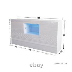 Large Sideboard High Gloss 2 Doors 1 Drawers White Cabinets Cupboard LED Lights