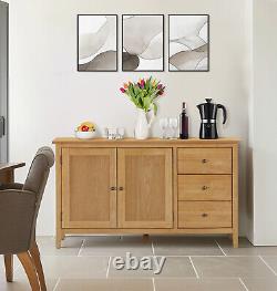 Large Sideboard, Oak Effect Wooden Storage Cabinet with Cupboard and 3 Drawers