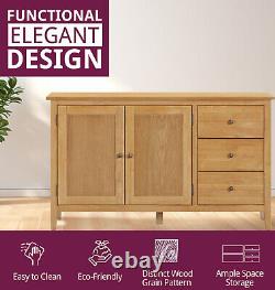 Large Sideboard, Oak Effect Wooden Storage Cabinet with Cupboard and 3 Drawers