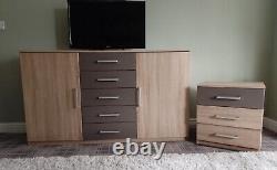Large Sideboard + Smaller Chest Drawers, Modern Brown + Light Wood Cupboard TV