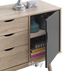 Large Sideboard Sonoma Oak 2 Colours Media Storage Unit 3 Drawers Cabinet Living
