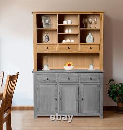 Large Sideboard Top, Wide Solid Oak Storage Cabinet Top with Shelves & 3 Drawers