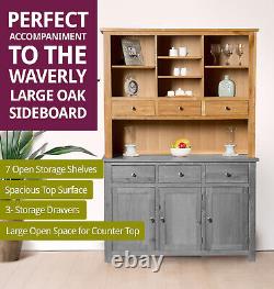 Large Sideboard Top, Wide Solid Oak Storage Cabinet Top with Shelves & 3 Drawers