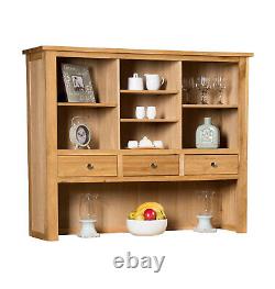 Large Sideboard Top, Wide Solid Oak Storage Cabinet Top with Shelves & 3 Drawers