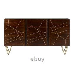 Large Sideboard with 2 Doors and 3 Drawers Dark Mango Wood and Gold Metal Legs
