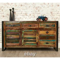 Large Sideboard with Drawers, Reclaimed Wood & Steel, Multicolour, Urban Chic