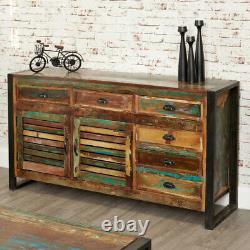 Large Sideboard with Drawers, Reclaimed Wood & Steel, Multicolour, Urban Chic