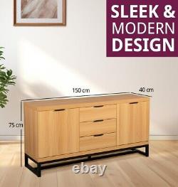 Large Sideboard with Metal Base 3 Drawers and 2 Compartments