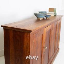 Large Solid English Oak 4 Door School Cabinet C. 1920