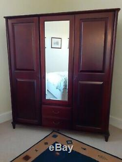 Large Solid Mahogany 3 Door (1 with mirror), 2 Drawer Wardrobe